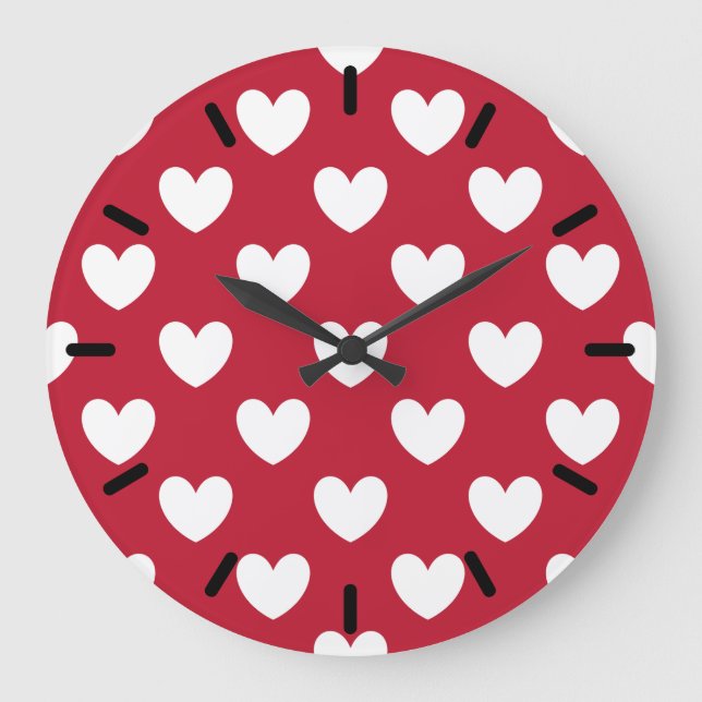 White and red polka hearts large clock (Front)