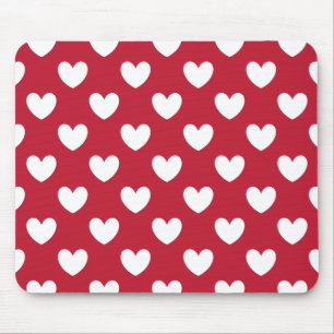 White and red polka hearts mouse mat