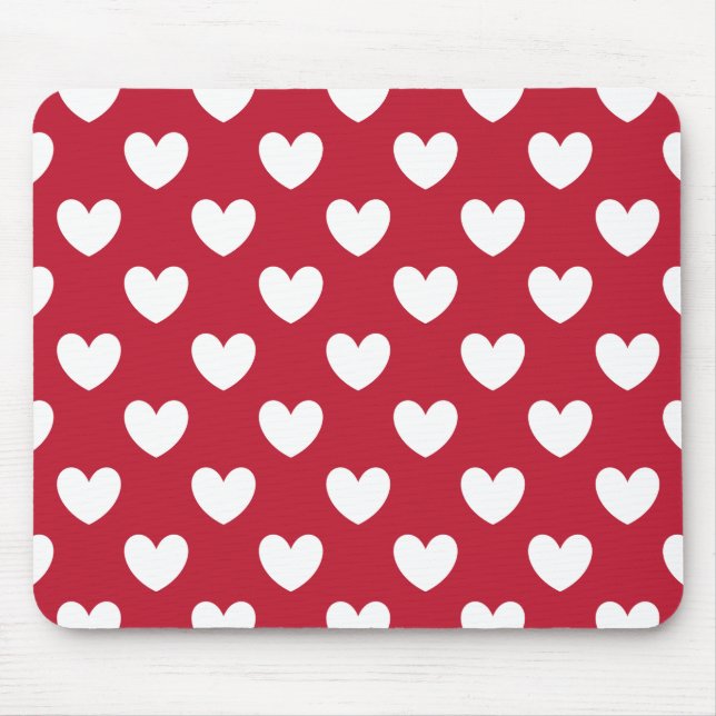 White and red polka hearts mouse mat (Front)