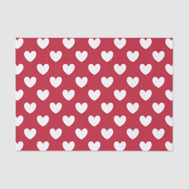 White and red polka hearts tissue paper (Front)