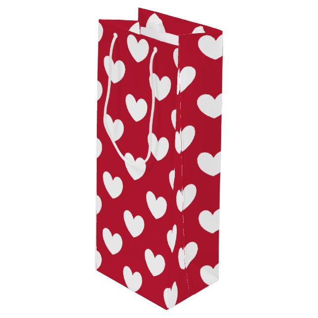 White and red polka hearts wine gift bag (Front Angled)