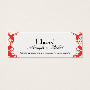 White and Red Poppy Damask Wedding Drink Ticket