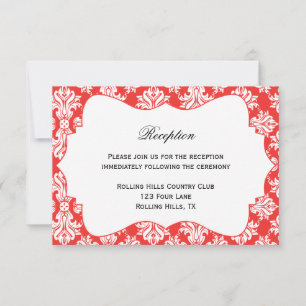 White and Red Poppy Damask Wedding Reception Invitation