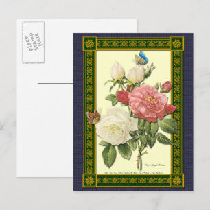 White and Red Roses Botanical Postcard