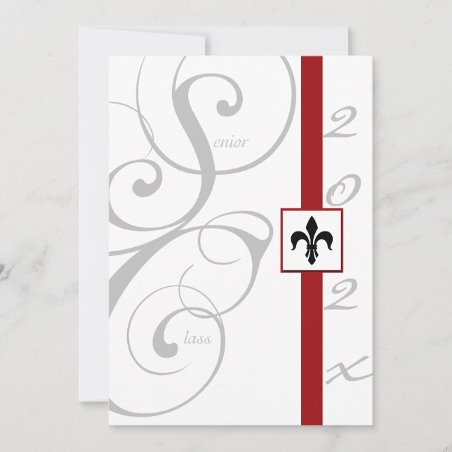 White and Red Scroll Ribbon Graduation Invitation (Front)
