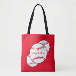 White and Red Softball Mum Sports Tote Bag