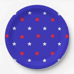 White and Red Stars - Starry Sky Pattern Paper Plate