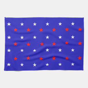 White and Red Stars - Starry Sky Pattern Tea Towel