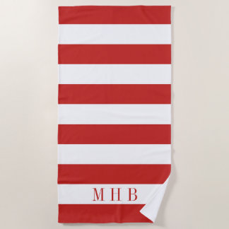 White and Red Stripe Monogram Beach Towel