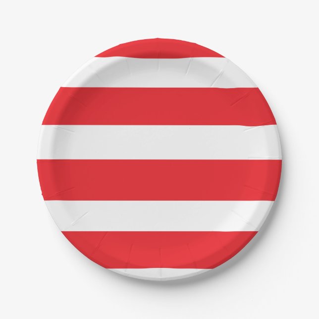 White and red striped paper plate (Front)