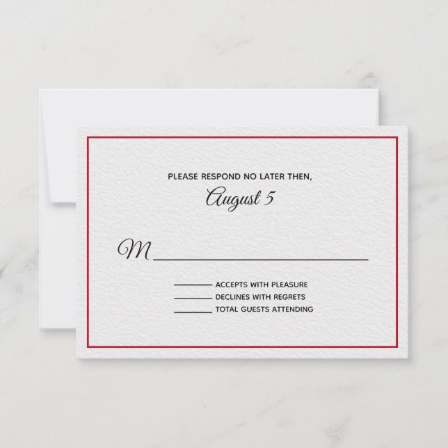 White and Red Textured Looking Wedding RSVP Card (Front)