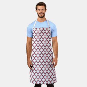 White and Red Trellis, Lattice, Quatrefoil Apron