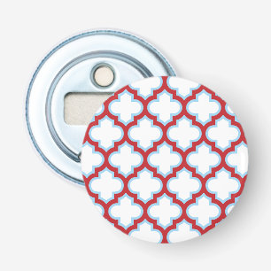 White and Red Trellis, Lattice, Quatrefoil Bottle Opener