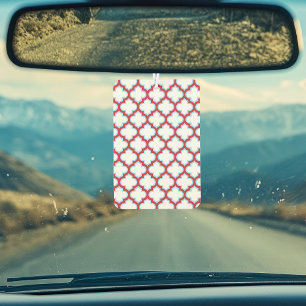 White and Red Trellis, Lattice, Quatrefoil Car Air Freshener