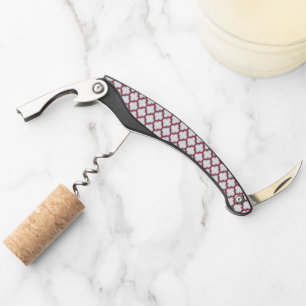 White and Red Trellis, Lattice, Quatrefoil Corkscrew
