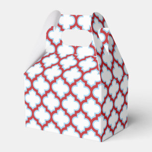 White and Red Trellis, Lattice, Quatrefoil Favour Box