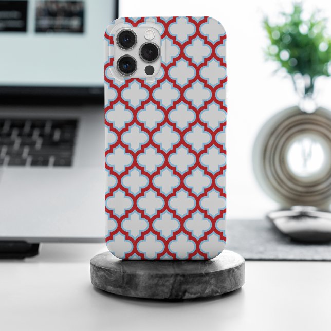 White and Red Trellis, Lattice, Quatrefoil iPhone Case (Creator Uploaded)