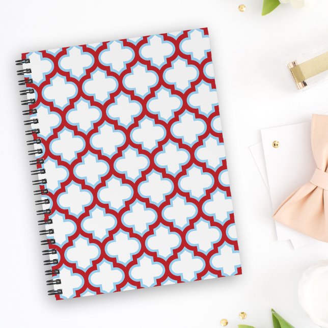 White and Red Trellis, Lattice, Quatrefoil Notebook (Creator Uploaded)