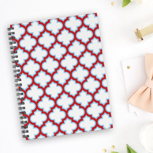 White and Red Trellis, Lattice, Quatrefoil Planner