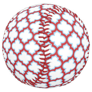 White and Red Trellis, Lattice, Quatrefoil Softball