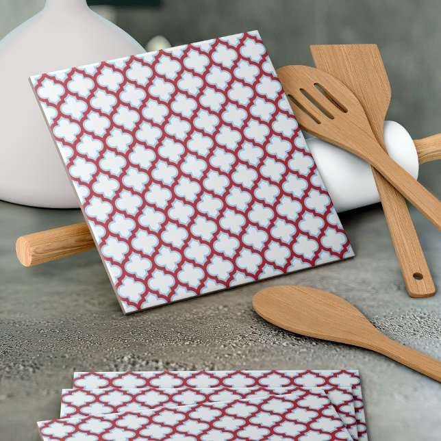 White and Red Trellis, Lattice, Quatrefoil Tile (Creator Uploaded)