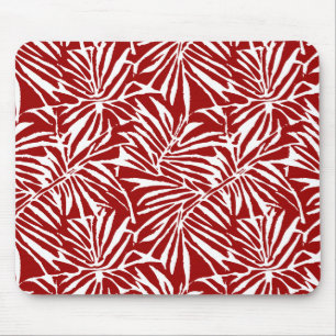 White And Red Tropical Leaf Repeating Pattern Mouse Mat