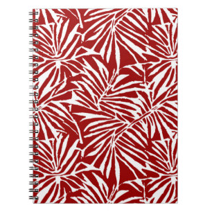 White And Red Tropical Leaf Repeating Pattern Notebook