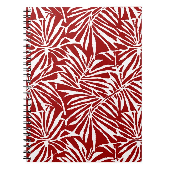 White And Red Tropical Leaf Repeating Pattern Notebook (Front)