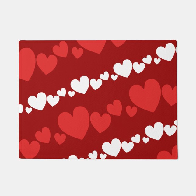 White and Red Valentine's Day Hearts Doormat (Front)