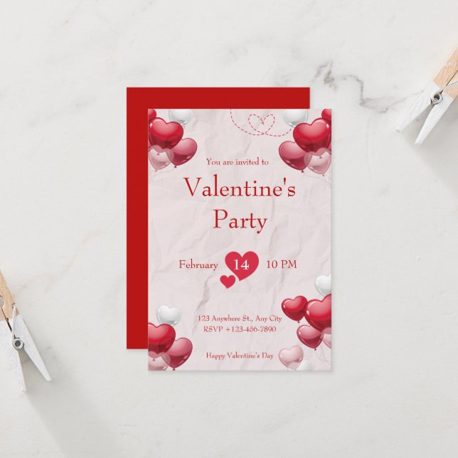 White and Red Valentine's Day Party  Invitation (Front/Back In Situ)