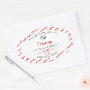 White and Red Word Cloud Product Labels with Logo