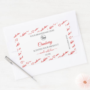 White and Red Word Cloud Product Labels with Logo