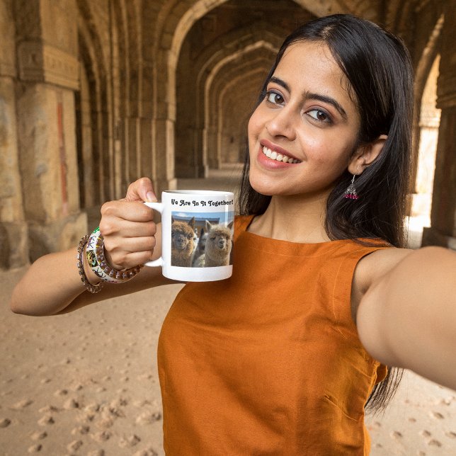 White and Reddish Brown Curly Haired Alpaca Couple Coffee Mug (Creator Uploaded)