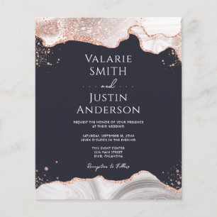 White and Rose Gold Agate Budget Wedding Flyer