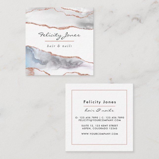 White and Rose Gold Agate Business Card (Front/Back)