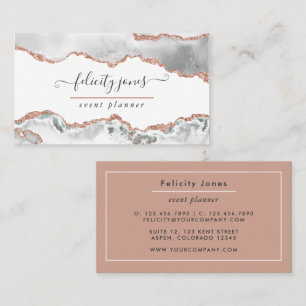 White and Rose Gold Agate Business Card