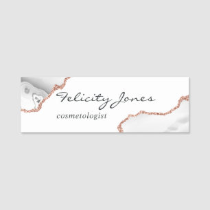 White and Rose Gold Agate Name Tag