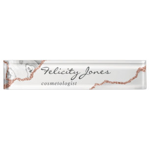 White and Rose Gold Agate Nameplate