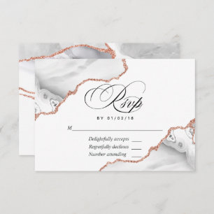 White and Rose Gold Agate Wedding RSVP Card