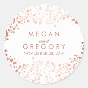 White and Rose Gold Baby's Breath Wedding Classic Round Sticker