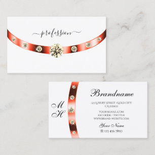 White and Rose Gold Border Monogram Rhinestones Business Card