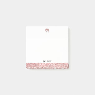 White and Rose Gold Faux Glitter Elephant & Border Post-it Notes