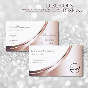 White and Rose Gold Glam Decor with Logo Luxurious Business Card