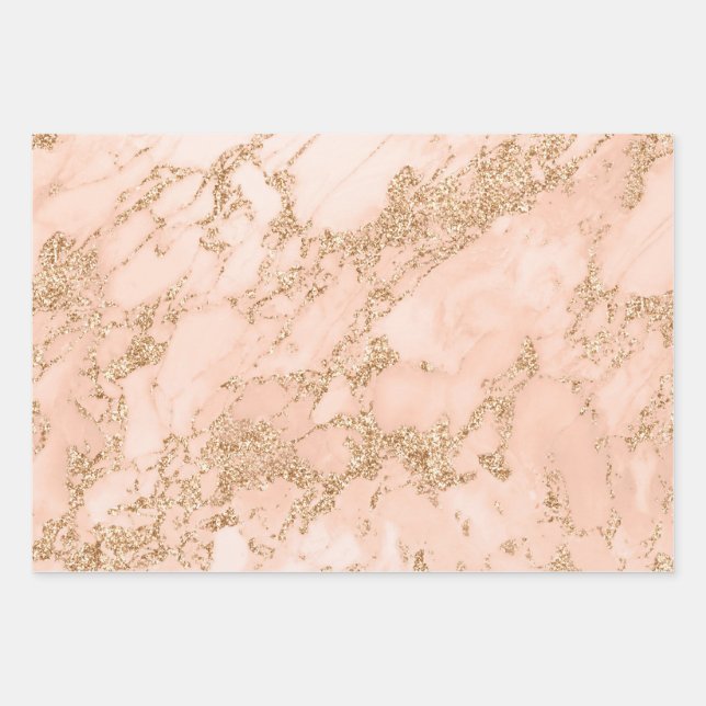 White and Rose Gold Glitter Marble Wrapping Paper Sheet (Front)