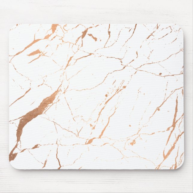 White and Rose Gold Marble Designer Mouse Mat (Front)