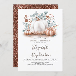 White and Rose Gold Pumpkins Fall Bridal Shower Invitation