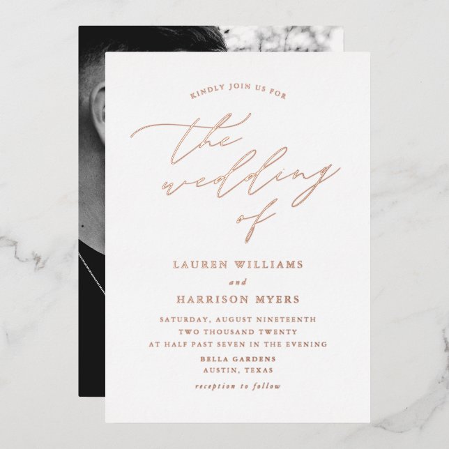 White and Rose Gold Script Photo Wedding (Front/Back)