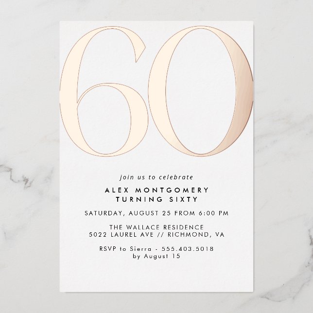 White and Rose Gold | Simple Glam 60th Birthday (Front)