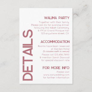 White and Rose Gold Typography Wedding Details Enclosure Card