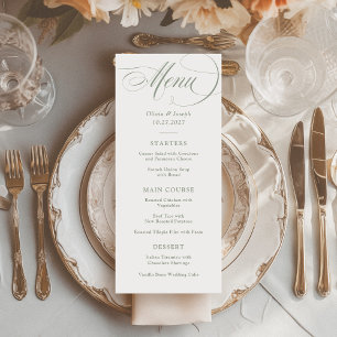 White and Sage Classic Italian Elegance Wedding Menu
